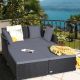 Costway Outdoor Patio Rattan Daybed Pillows Cushioned Sofa Furniture - Gray