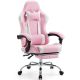 Bestier - Gaming Chair - PU Leather Fixed up Armrest Comfy Lumbar Support Ergonomic Arm Chair in With Double Arm & Footrest - Pink