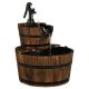 Costway - 2 Tier Barrel Waterfall Fountain Barrel Wooden Water Fountain Pump Outdoor Garde - Brown