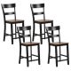 Costway - Wooden Bar Stool Set of 4 Bar Chairs with LVL Rubber Wood Frame, Backrest, Footrest - Black