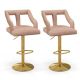Costway - Set of 2 Swivel Bar Stool with Footrest, 2-Layer Electroplated Metal Base - Pink & Gold