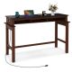 Costway - Bar Table with Power Outlets Counter Height Table with Storage Compartments Wooden - Black