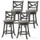 Costway - Swivel Bar Stools Set of 4 Counter Height Chairs with Hollow Back Soft-padded Seat - Grey