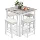 Costway - 5 PCS Bar Table Set Square Dining Table & 4 PVC Leather Upholstered Bar Stools - White