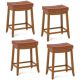 Costway - Saddle Bar Stools Set of 4 with PU Leather Seat Solid Rubber Wood Frame Footrest - Brown