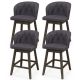 Costway - 4 PCS Counter Height Bar Stools Fabric Upholstered Island Stools with 360° Swivel Seat - Gray+Brown