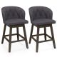 Costway - 2 PCS Counter Height Bar Stools Fabric Upholstered Island Stools with 360° Swivel Seat - Gray+Brown