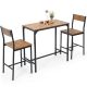 Costway - 3PCS Bar Table Set Industrial Counter Height Dining Table Set w/2 Stools - Rustic Brown/Black