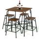 Costway - 5PCS Bar Table Set Counter Height Dining Set w/ 4 Stools - Rustic Brown/Black