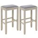 Costway - Set of 2 Upholstered Bar Stools Wooden Bar Height Dining Chairs Griege - Brown/Grey