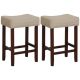 Costway - Set of 2 Bar Stools Counter Height Saddle Kitchen Chairs with Wooden Legs - Beige/Brown