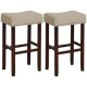 Costway - Set of 2 Bar Stools Bar Height Saddle Kitchen Chairs with Wooden Legs - Beige/Brown