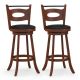 Costway - Set of 2 Bar Stools 360° Swivel Dining Chairs Solid Rubber Wood Leather Padded - Black/Brown