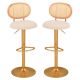 Costway - Height-adjustable Bar Stool Set of 2 Swivel Bar Chairs with PE Rattan Backrest - Natural + Beige + Gold