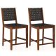 Costway - Woven Bar Stools Set of 2 Counter Height Dining Chairs Faux PU Leather Kitchen - Brown/Black