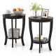 Costway - 2 PCS 2-Tier End Table 18'' Round Compact Sofa Side Nightstand with Storage Shelf - Espresso