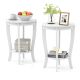 Costway - 2 PCS 2-Tier End Table 18'' Round Compact Sofa Side Nightstand with Storage Shelf - White