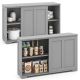 Costway - Stackable Buffet Sideboard Set of 2 with Sliding Doors & Adjustable Shelf - Gray