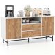 Costway - Buffet Sideboard Versatile TV Stand with Sliding Tambour Doors & 2 Storage Drawers - White + Oak