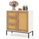 Costway - Rattan Buffet Sideboard with 3 Drawers & 1 Door Sturdy Metal Legs Storage Cabinet - White + Natural + Black