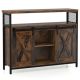 Costway - Industrial Buffet Sideboard Cabinet with Spacious Table Top Adjustable Shelves - Rustic Brown + Black