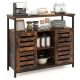Costway - Buffet Cabinet Industrial Sideboard Storage Cabinet with Push-to-Open Slatted Door - Rustic Brown & Black
