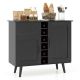Costway - 2-Door Wine Bar Cabinet Kitchen Sideboard Buffet with Drawer & Adjustable Shelves - Black