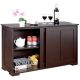 Costway - Kitchen Storage Cabinet Sideboard Buffet Cupboard Wood Sliding Door Pantry - Brown