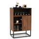 Costway - Wine Storage Cabinet Buffet Sideboard with Adjustable Shelf & Sliding Door Kitchen - Brown/Black
