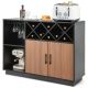 Costway - Industrial Wine Bar Cabinet Sideboard Buffet with Glass Holder & Adjustable Shelf - Black / Brown