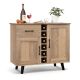 Costway - 2-Door Wine Bar Cabinet Kitchen Sideboard Buffet with Drawer & Adjustable Shelves - Natural
