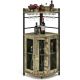 Costway - Corner Bar Cabinet Industrial Liquor Wine Cabinet with Glass Holder & Mesh Doors - Taupe