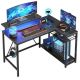 Bestier - L-Shaped Gaming Desk with Power Outlets LED Lights and Reversible Storage Shelves & Hooks - 42