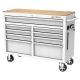 Husky 46 in. W x 18 in. D 9-Drawer Gloss White Mobile Workbench Cabinet with Solid Wood Top
