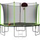 Tenleaf 12 ft. Outdoor Round GreenTrampoline with Basketball Hoop, Hoop, Net, Rubber Ball, Inflator and Ladder FCBF12-349
