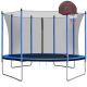 10 ft. Outdoor Recreational Trampoline with Basketball Hoop Enclosure Net Ladder for Kids Adults for Garden, Blue LM-W55033651