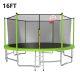 16 ft. Outdoor Recreational Trampoline with Basketball Hoop Enclosure Net Ladder for Kids Adults for Garden, Green LM-ZEG119
