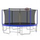 16 ft. Outdoor Trampoline with Balance Pole, Basketball Hoop and Ball, with Fence Net for Backyard Garden LQ-K0078