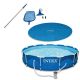 Intex 12 ft. Pool Cover Tarp, Pool Cleaning Kit and Above Ground Swimming Pool 28012E + 28002E + 28211EH
