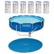 Intex 12 ft. Pool Cover with 12 ft. x 2.5 ft. Metal Frame Pool with Filters (6-Pack) 28012E + 28211EH + 6 x 29000E