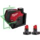 Milwaukee M12 12-Volt Lithium-Ion Cordless Green 125 ft. Cross Line and Plumb Points Laser Level Kit with 3 Batteries 3622-21-48-11-2412