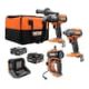 RIDGID 18V Brushless Cordless 3-Tool Combo Kit w/ Hammer Drill, Impact Driver, Digital Inflator, Batteries, Charger & Bag R9208-R87044