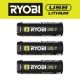 RYOBI USB Lithium 3.0 Ah Lithium-ion Rechargeable Battery (2-Pack) with USB Lithium 2.0 Ah Lithium Rechargeable Battery FVB203-FVB02