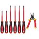 Milwaukee 1000-Volt Insulated Slim Tip Screwdriver Set with 1000-Volt Insulated 10-20 AWG Wire Stripper and Cutter (7-Piece) 48-22-2206-48-22-2214