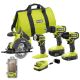 RYOBI ONE+ 18V Cordless 4-Tool Combo Kit with 1.5 Ah Battery, 4.0 Ah Battery, Charger, and 22-Piece Titanium Drilling Set PCL1400K2-A972202