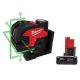 Milwaukee M12 12-Volt Lithium-Ion Cordless 125 ft. Green Cross Line and 4-Points Laser Level Kit Plus 4.0Ah Battery 3624-21-48-11-2440