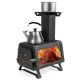 Costway Portable Wood Burning Stove Smoker in Black with 2-Cooking Positions HCST00499