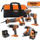RIDGID 18V Cordless 5-Tool Combo Kit with (2) 4.0 Ah Batteries, Charger, Tool Bag, and Accessories R96255