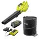 RYOBI 40V 120 MPH 550 CFM Cordless Battery Blower and Lawn and leaf bag with 4.0 Ah Battery and Charger RY40LB01K-AC04313