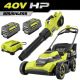 RYOBI 40V HP Brushless 21 in. Cordless Battery Walk Behind Self-Propelled Lawn Mower & Blower-(2) 6.0 Ah Batteries & Charger RY40HPLM01K2-RY404010BTL